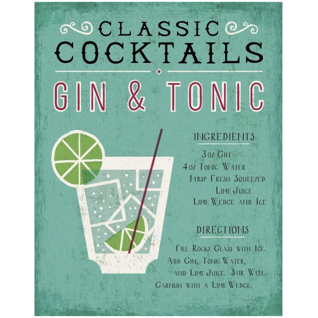 Classic Cocktail Gin and Tonic -Paper Art-18&quotx22"