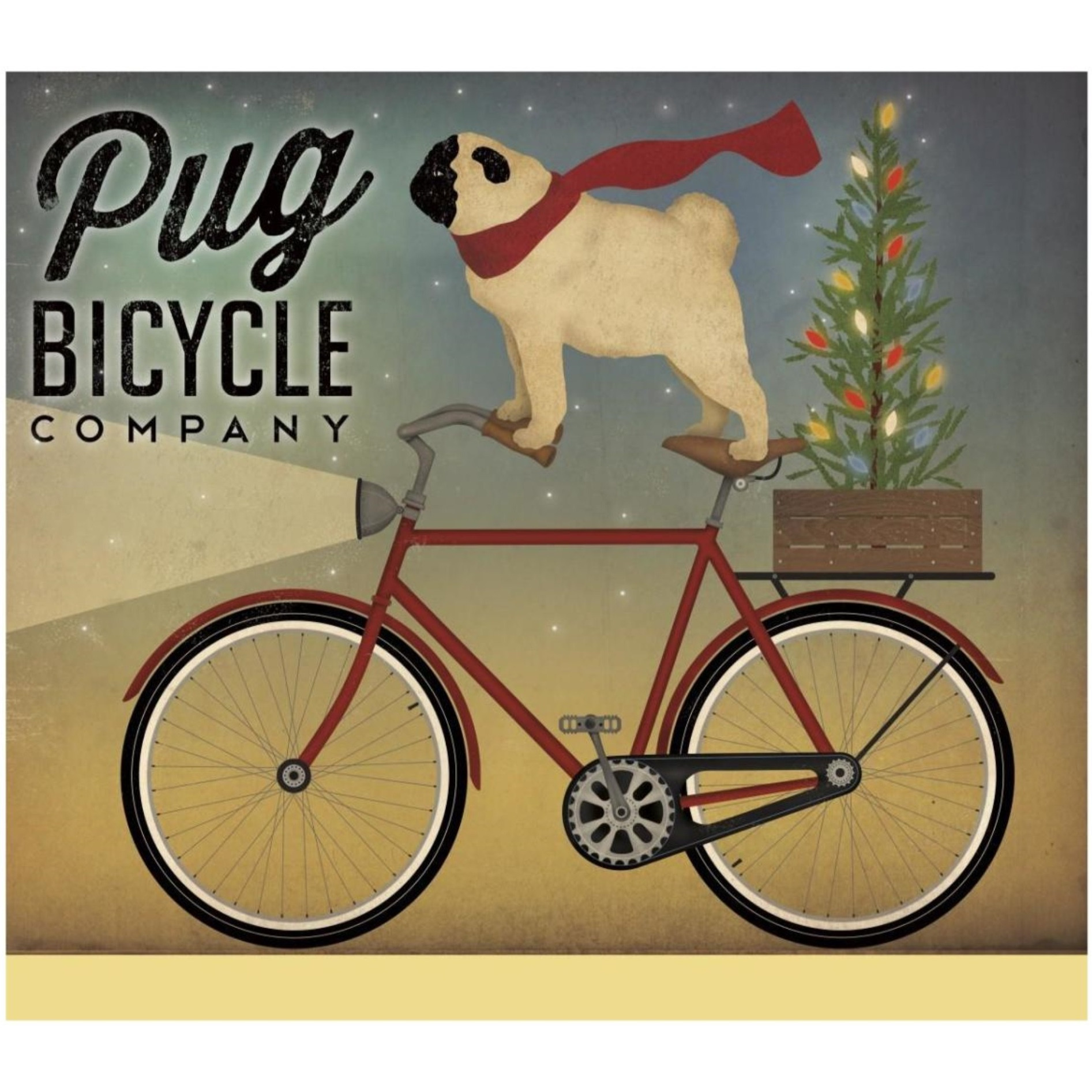 Pug on a Bike Christmas -Paper Art-32&quotx28.4"