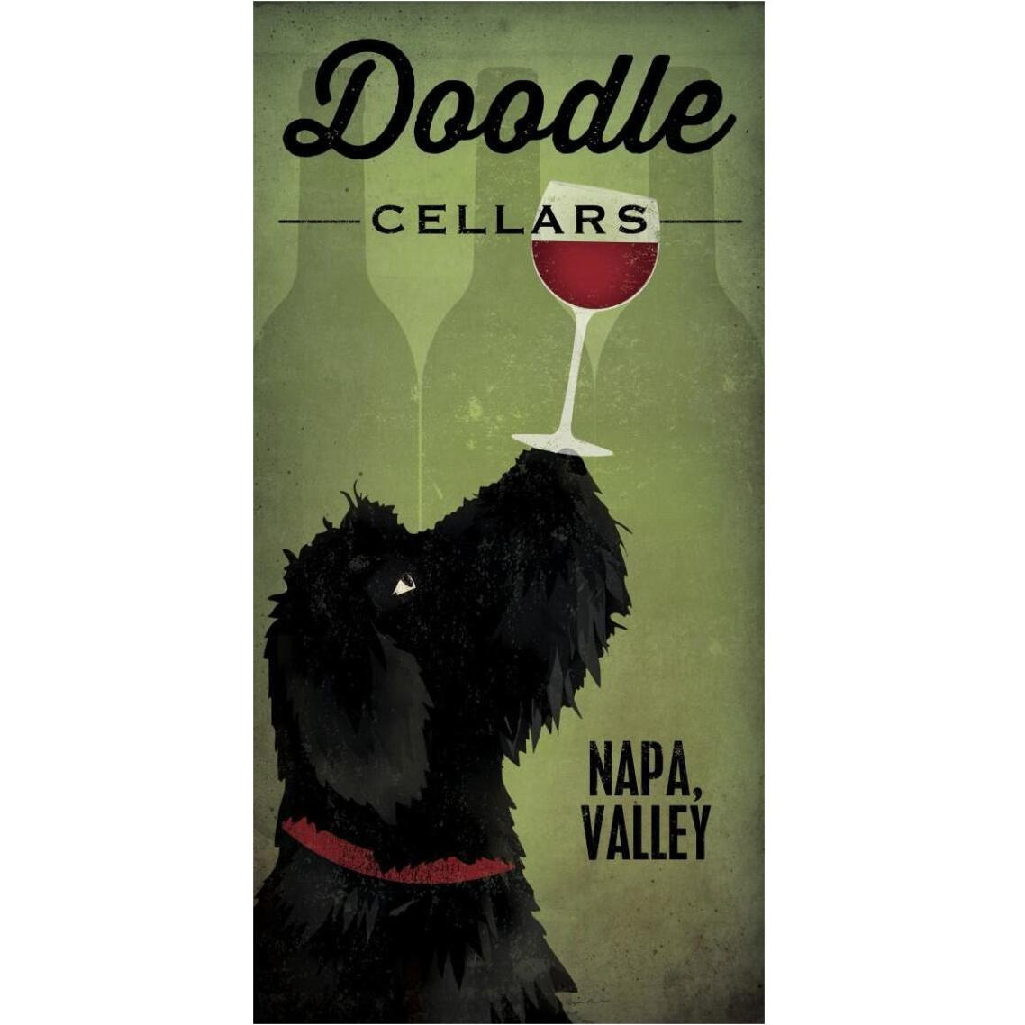 Doodle Wine II Black Dog -Paper Art-20&quotx38"