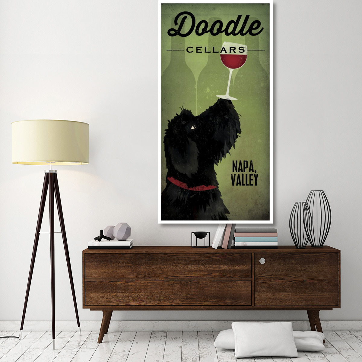 Doodle Wine II Black Dog -Paper Art-38&quotx74"