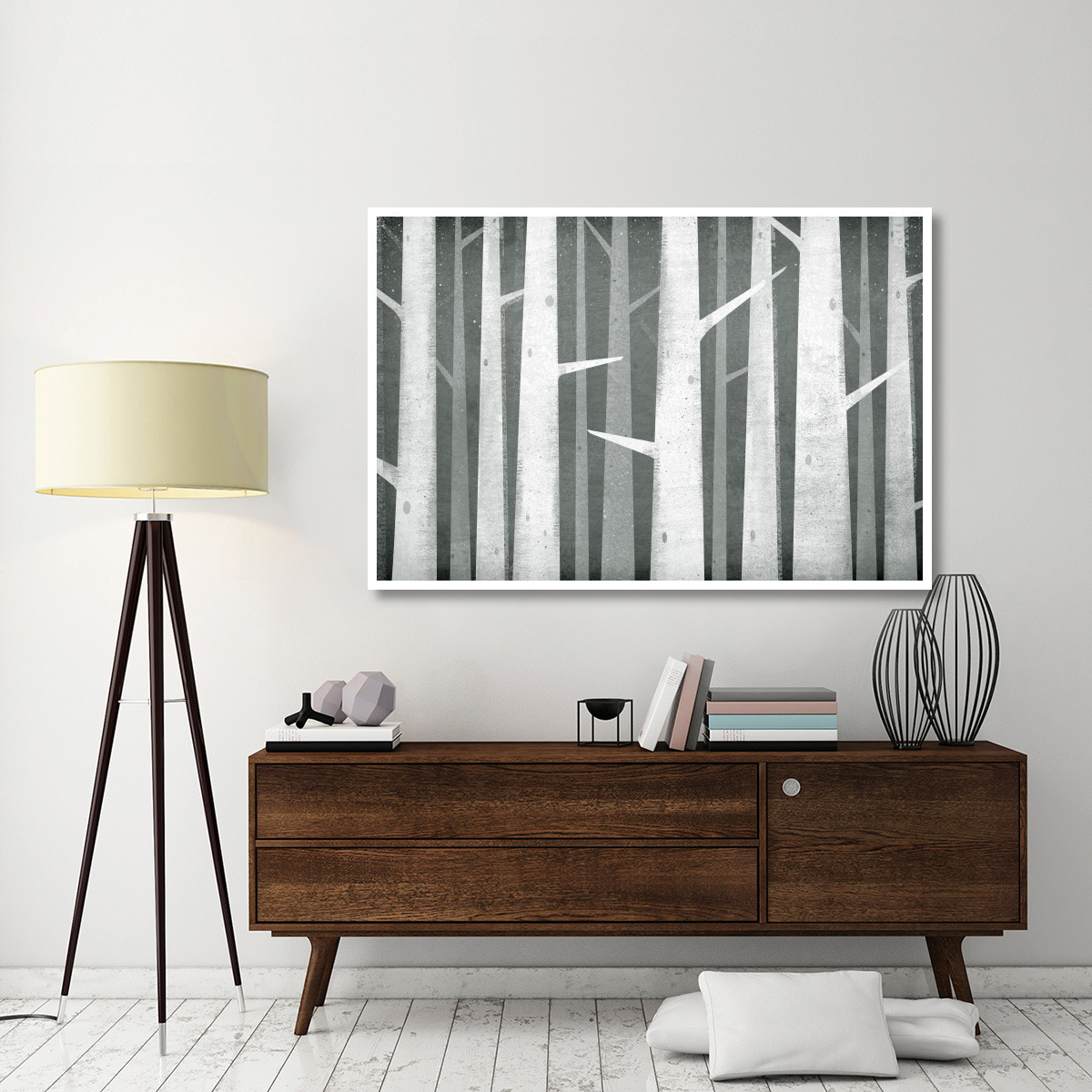 Birches Winter Woods I Neutral -Paper Art-62&quotx42"