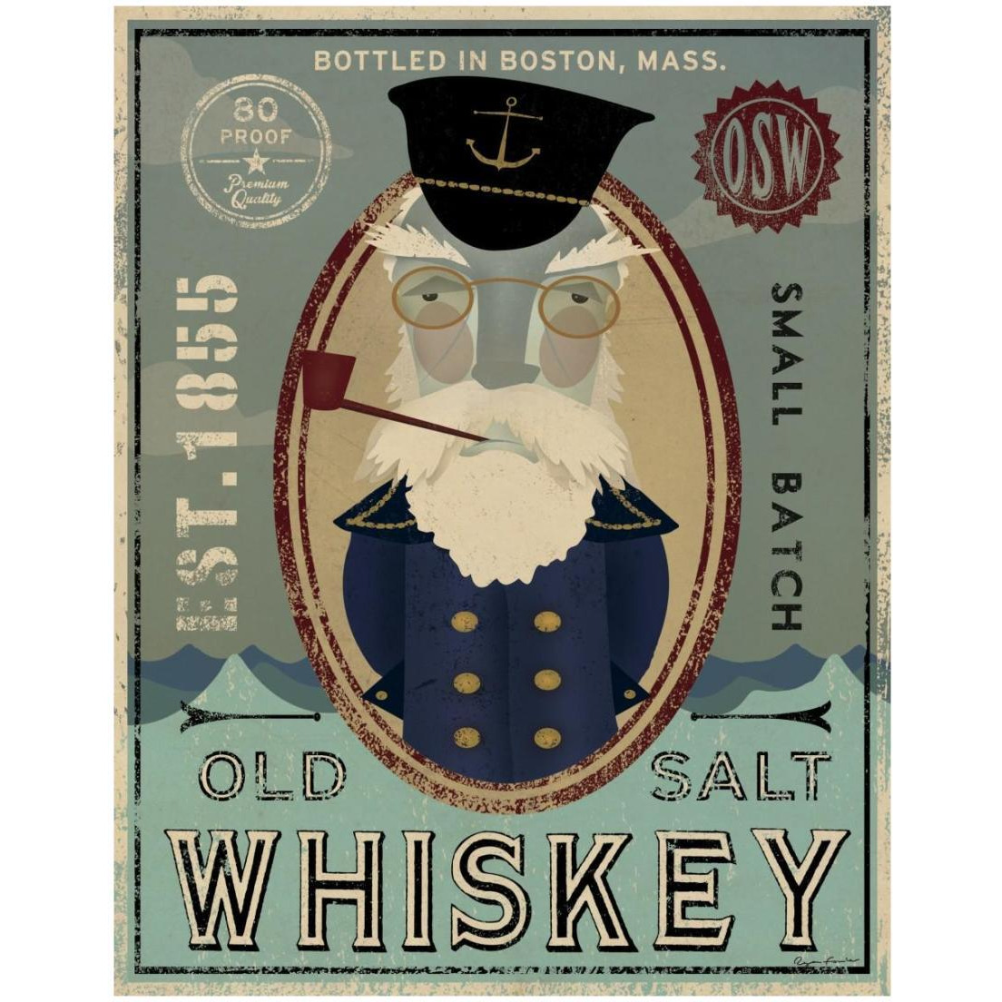 Fisherman III Old Salt Whiskey -Paper Art-18&quotx22"