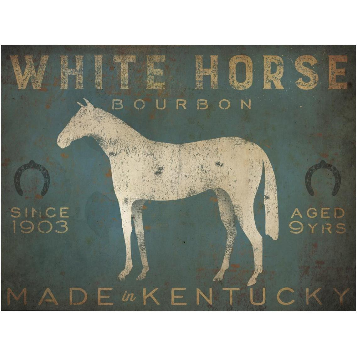 White Horse with Words Blue -Paper Art-18&quotx14"