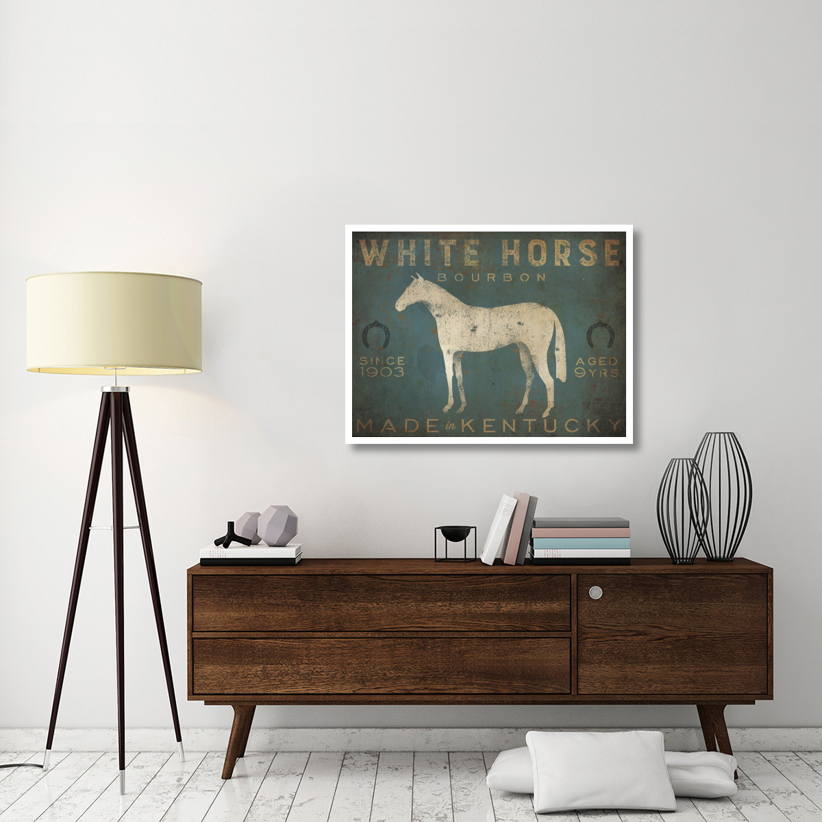 White Horse with Words Blue -Paper Art-42&quotx32"