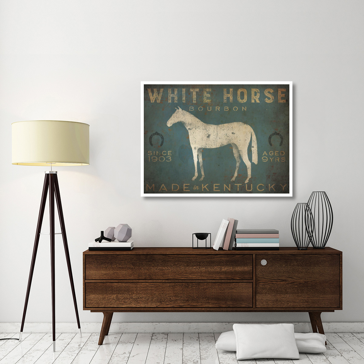 White Horse with Words Blue -Paper Art-50&quotx38"