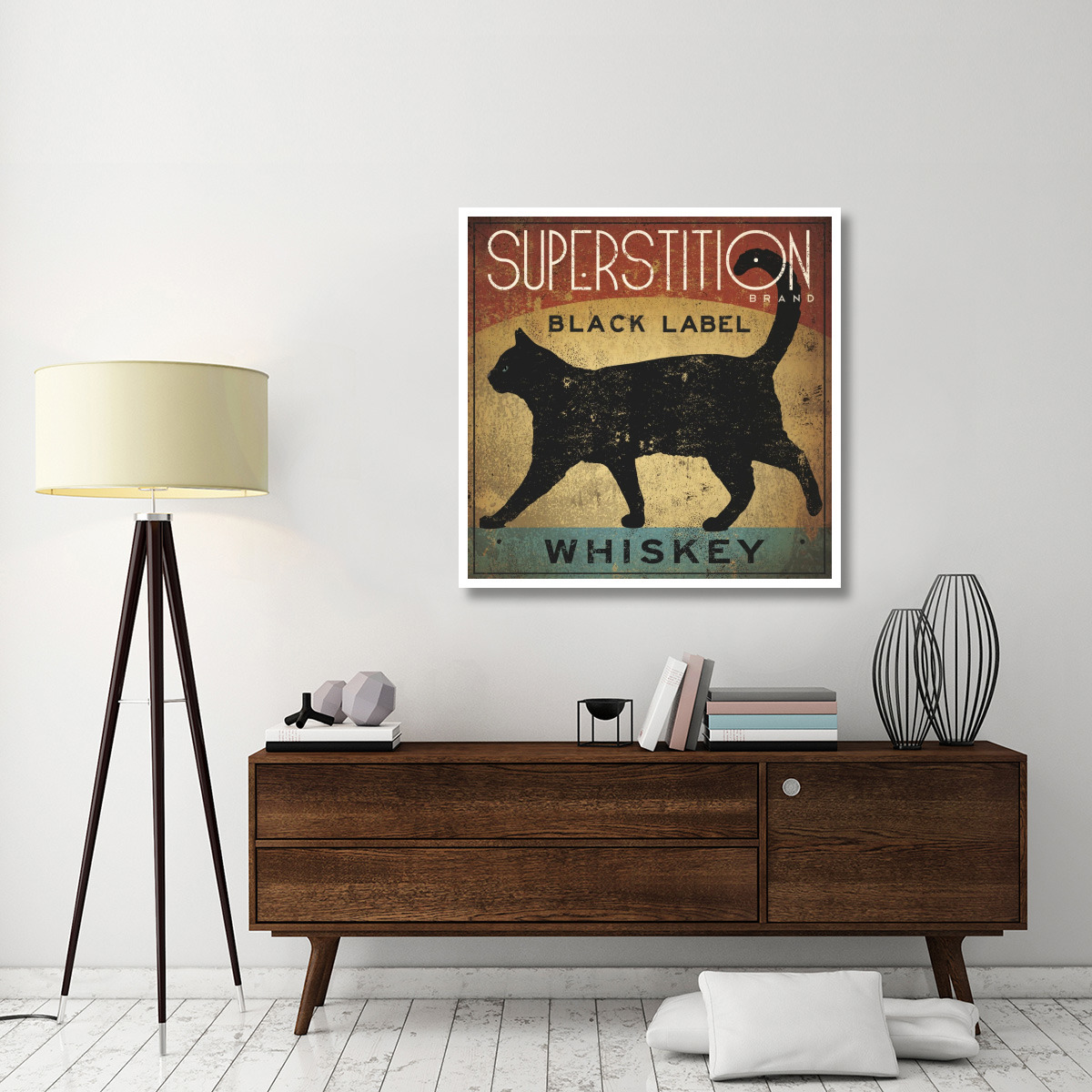 Superstition Black Label Whiskey Cat -Paper Art-42&quotx42"