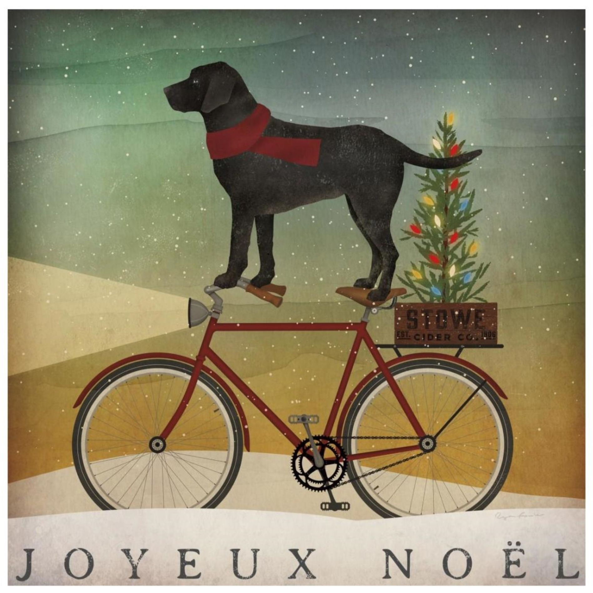 Black Lab on Bike Christmas -Paper Art-26&quotx26"