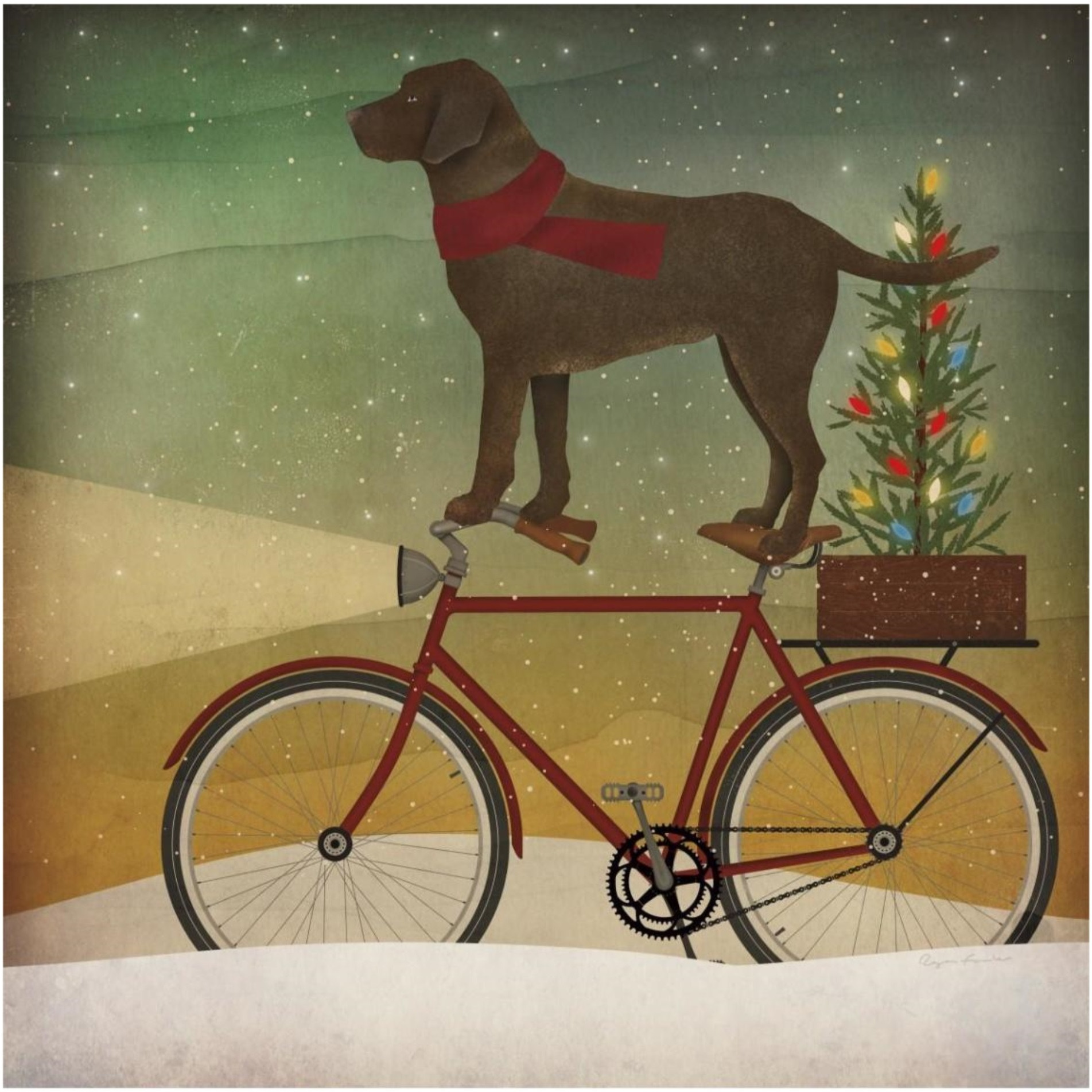 Brown Lab on Bike Christmas -Paper Art-38&quotx38"