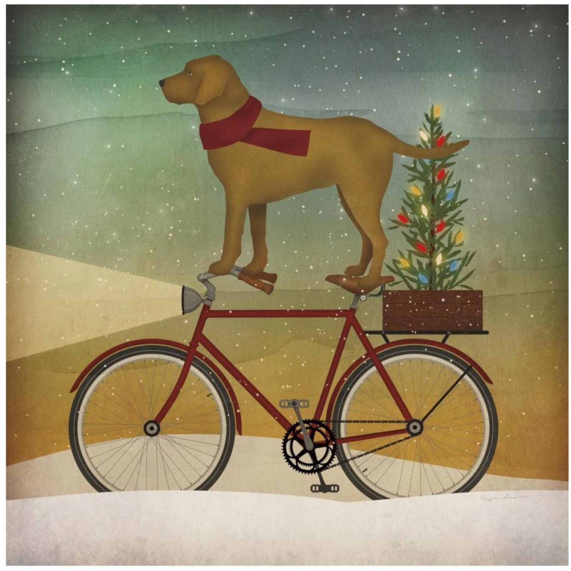 Yellow Lab on Bike Christmas -Paper Art-20&quotx20"