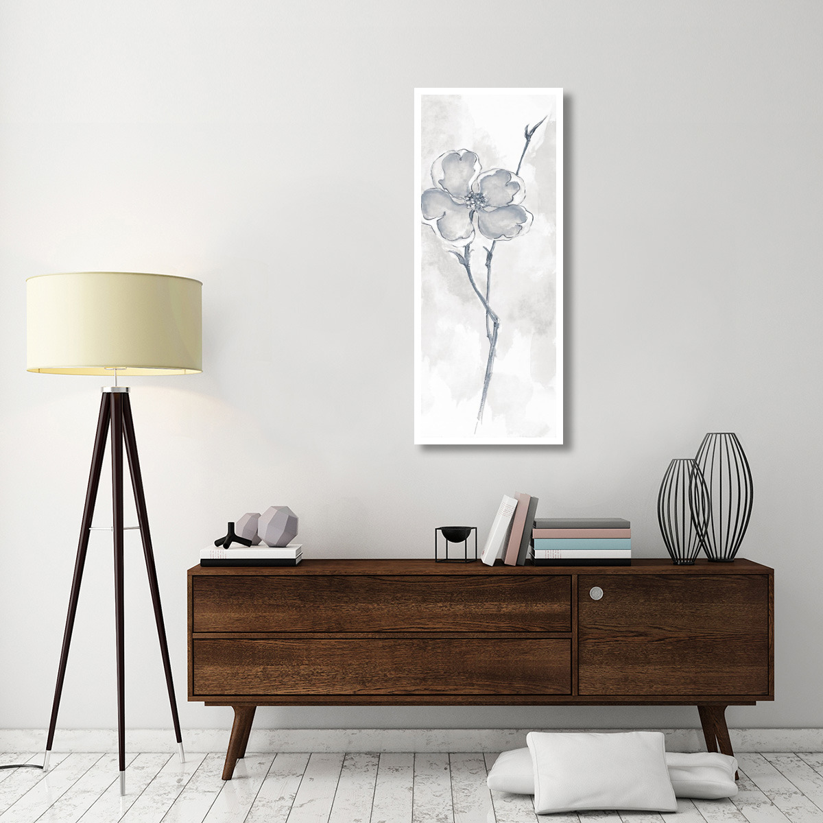 Solitary Dogwood II Gray -Paper Art-22&quotx52"