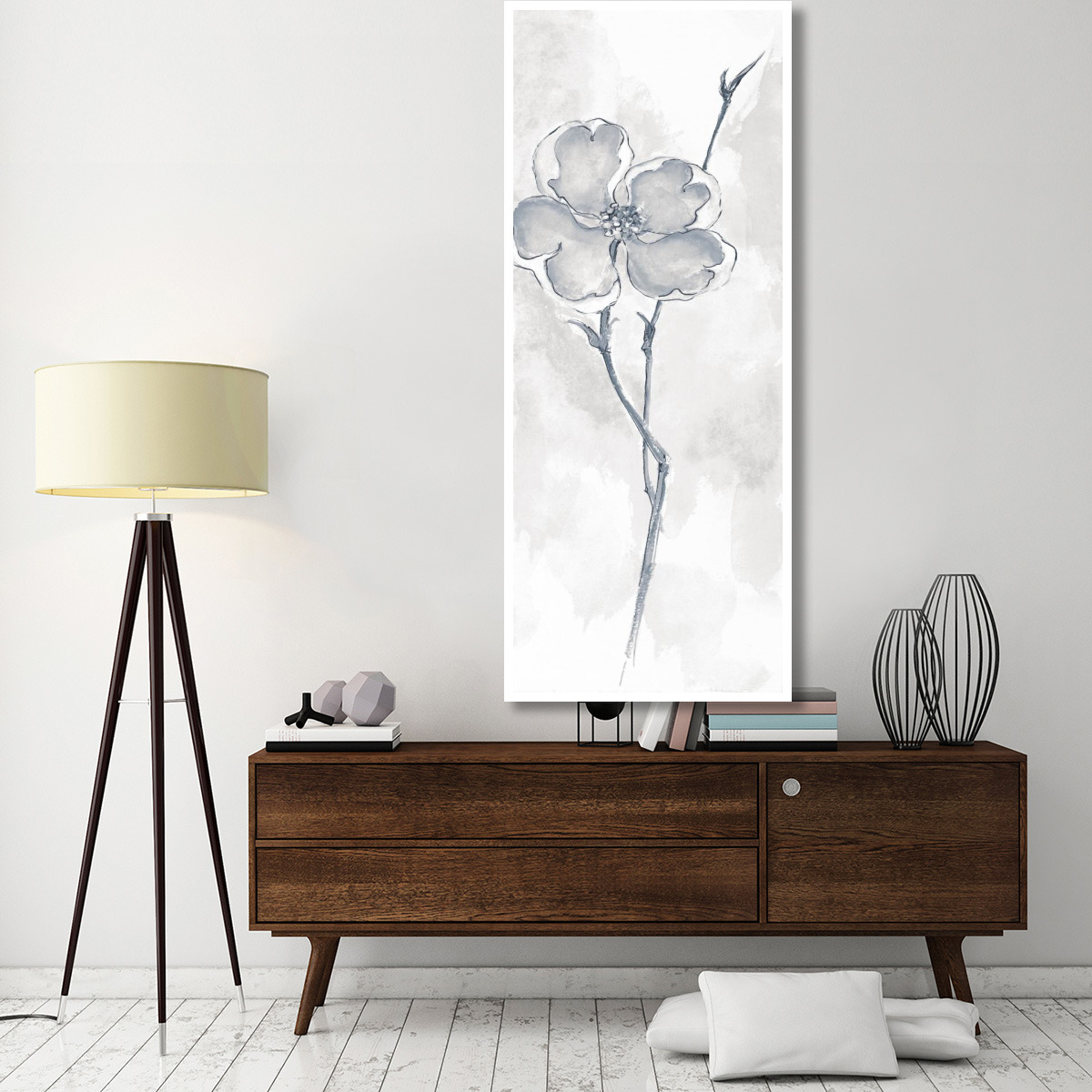 Solitary Dogwood II Gray -Paper Art-32&quotx77"