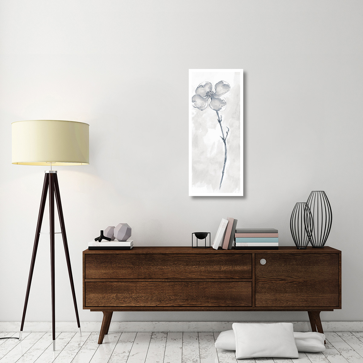 Solitary Dogwood III Gray -Paper Art-18&quotx42"