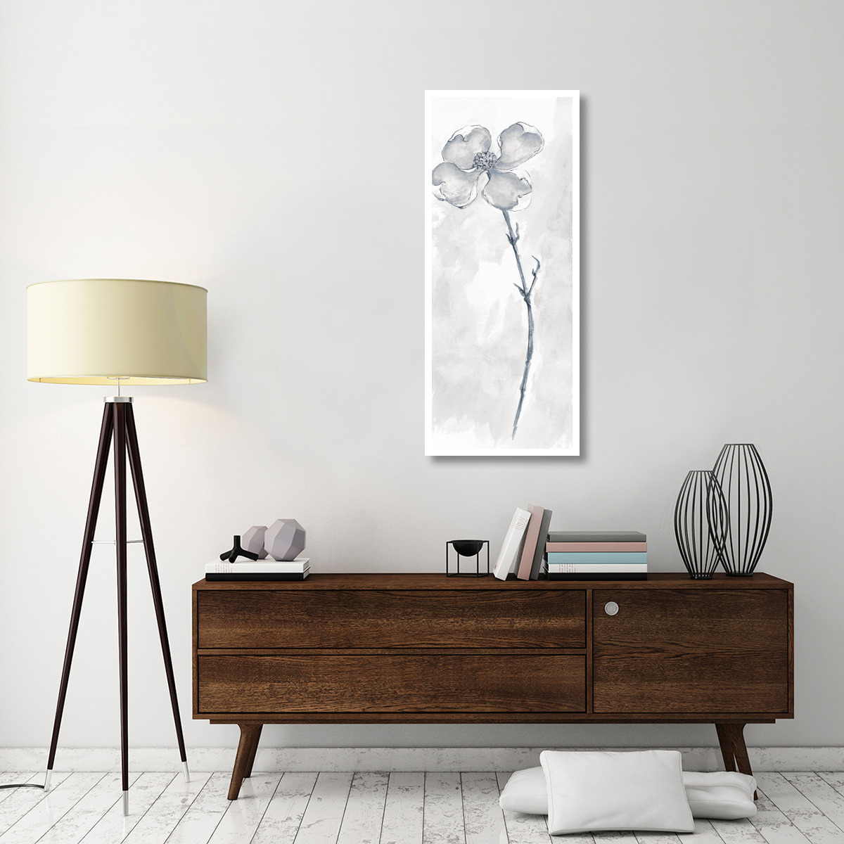 Solitary Dogwood III Gray -Paper Art-22&quotx52"