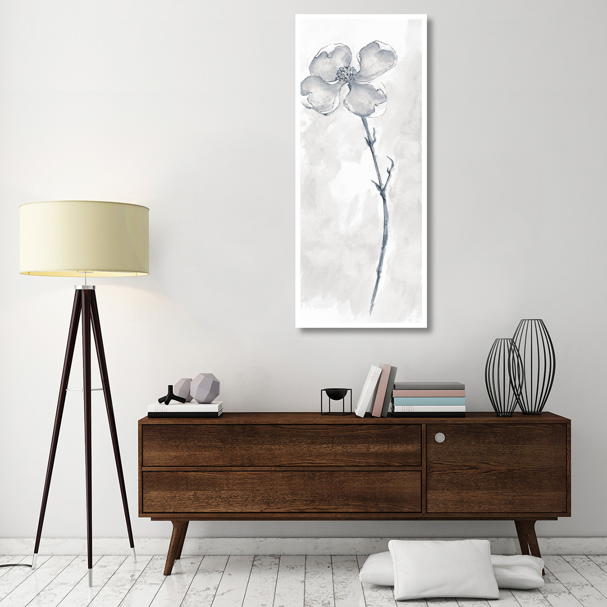 Solitary Dogwood III Gray -Paper Art-26&quotx62"