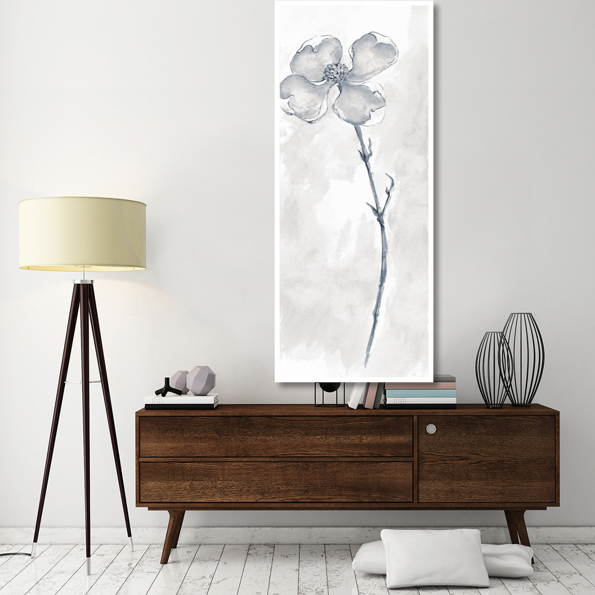 Solitary Dogwood III Gray -Paper Art-32&quotx77"