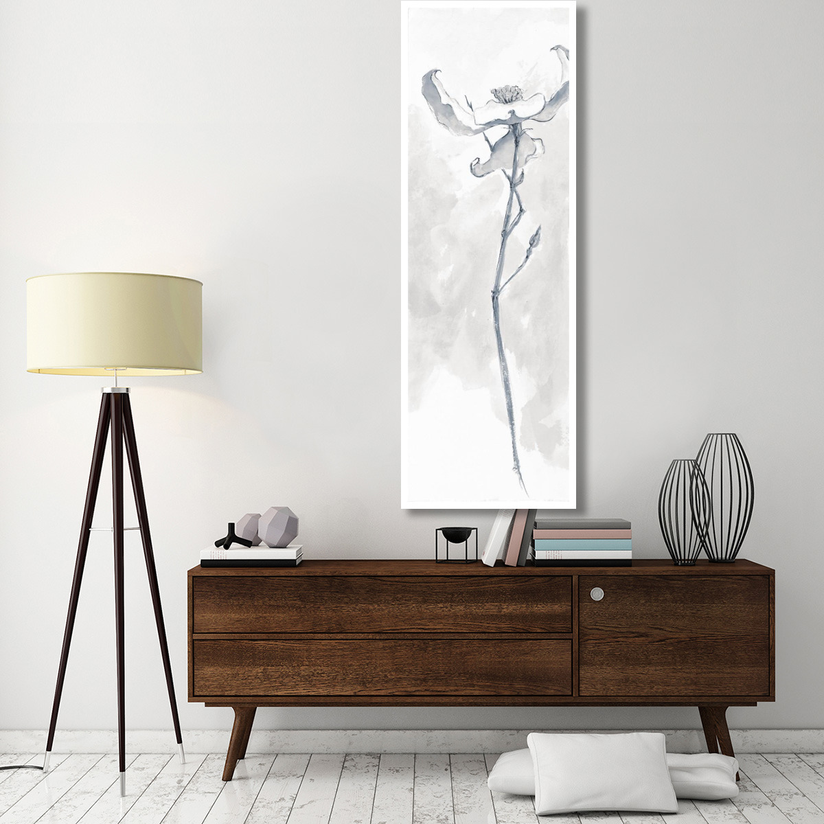 Solitary Dogwood IV Gray -Paper Art-26&quotx74"