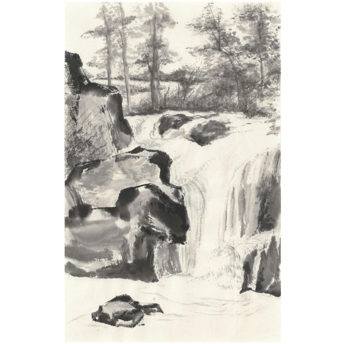 Sumi Waterfall I -Paper Art-21.2&quotx32"