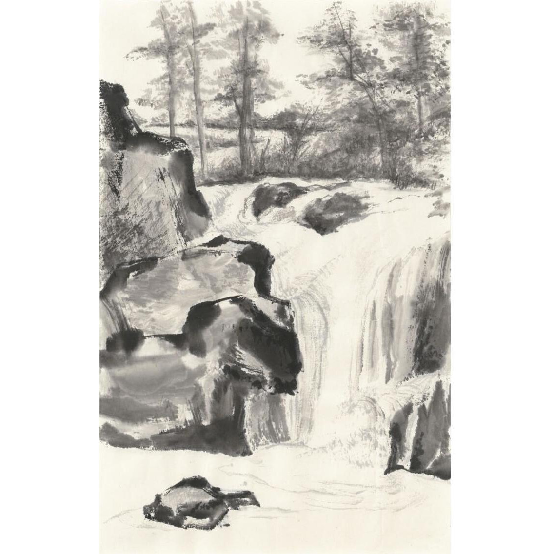 Sumi Waterfall I -Paper Art-25.04&quotx38"