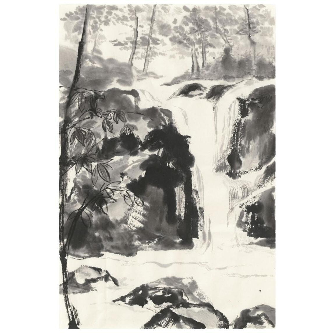 Sumi Waterfall III -Paper Art-18&quotx26"