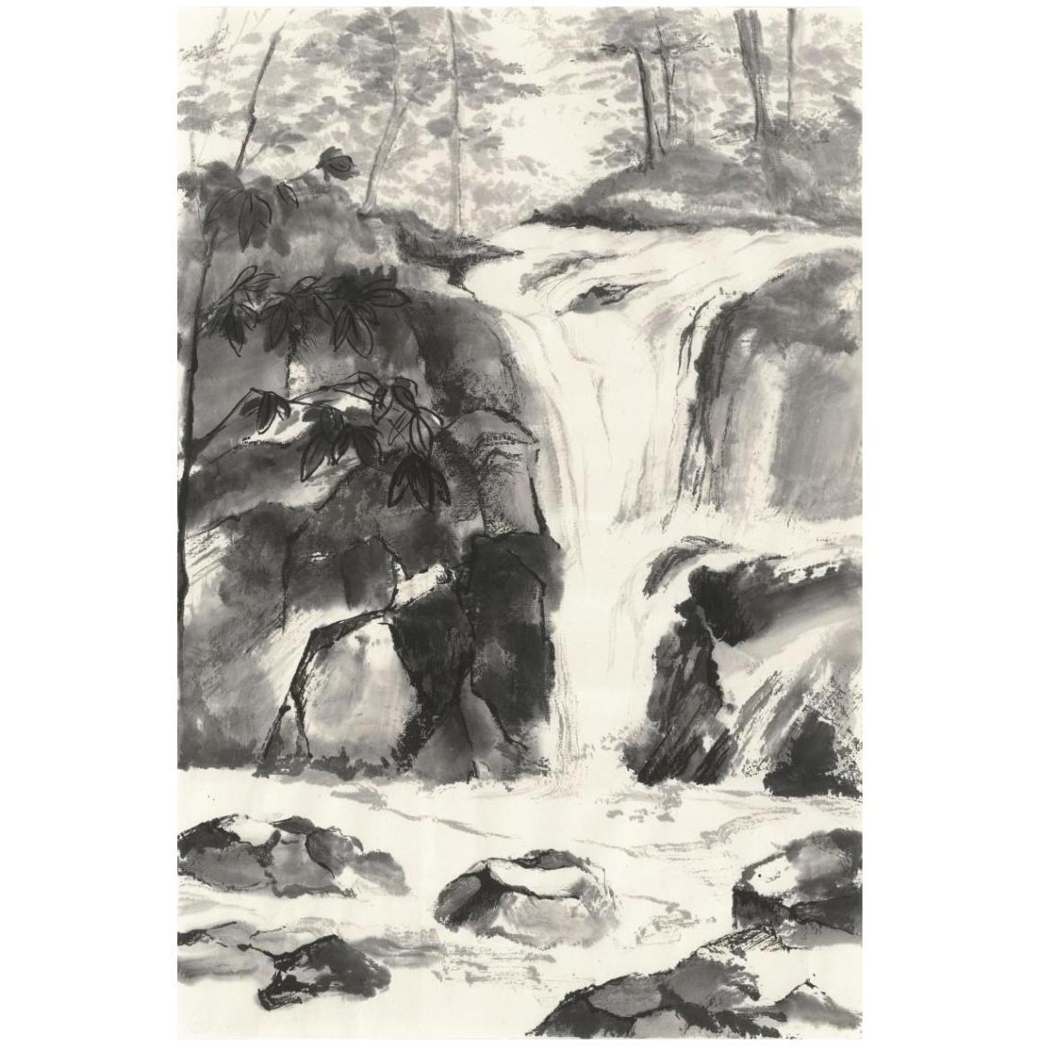 Sumi Waterfall IV -Paper Art-14&quotx20"