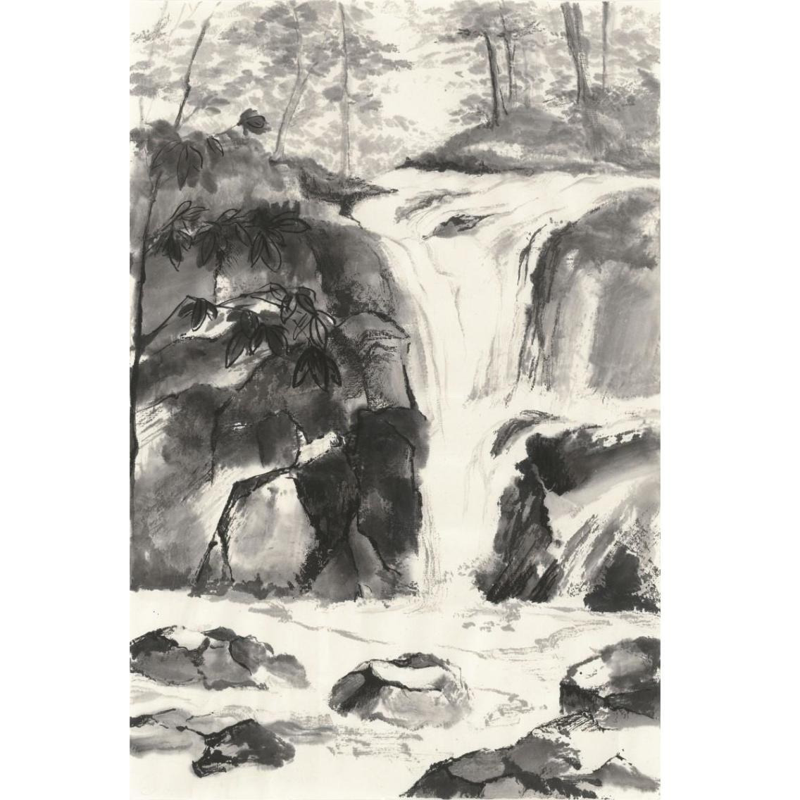 Sumi Waterfall IV -Paper Art-26&quotx38"