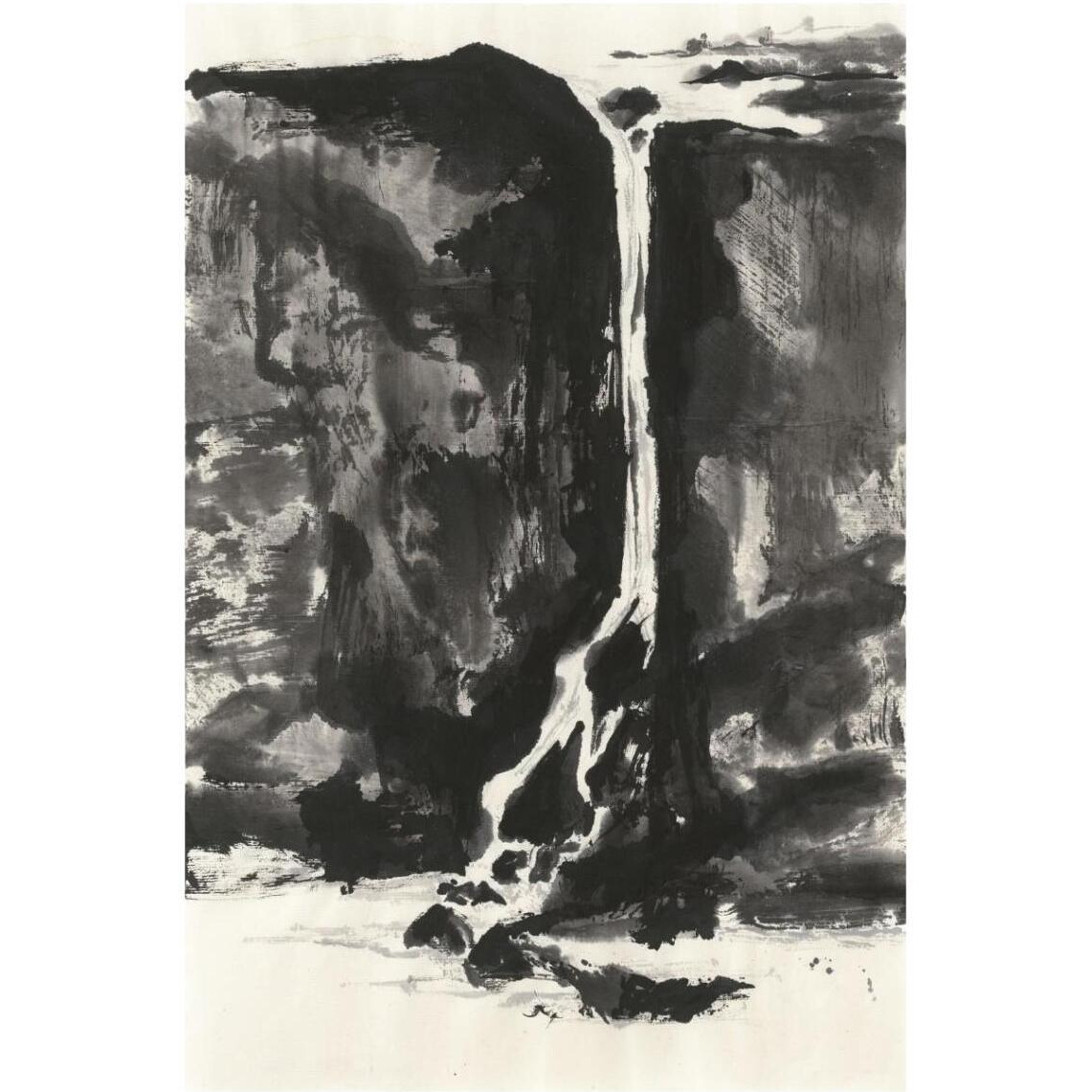 Sumi Waterfall View II Panel -Paper Art-14&quotx20"