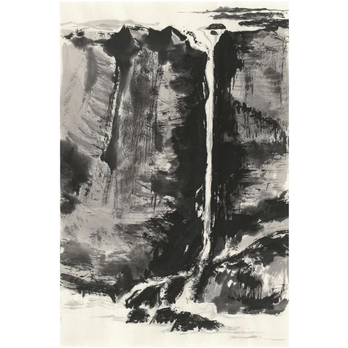 Sumi Waterfall View III Panel -Paper Art-22&quotx32"