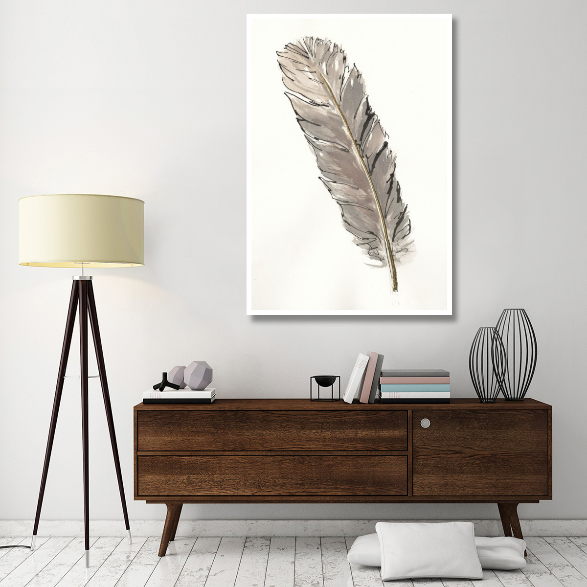 Gold Feathers V -Paper Art-42&quotx62"