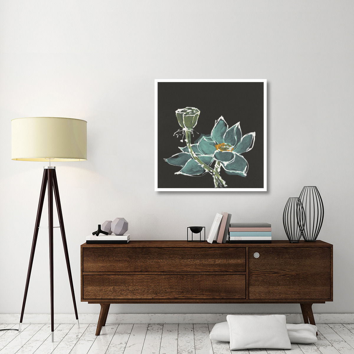 Lotus on Black I -Paper Art-38&quotx38"