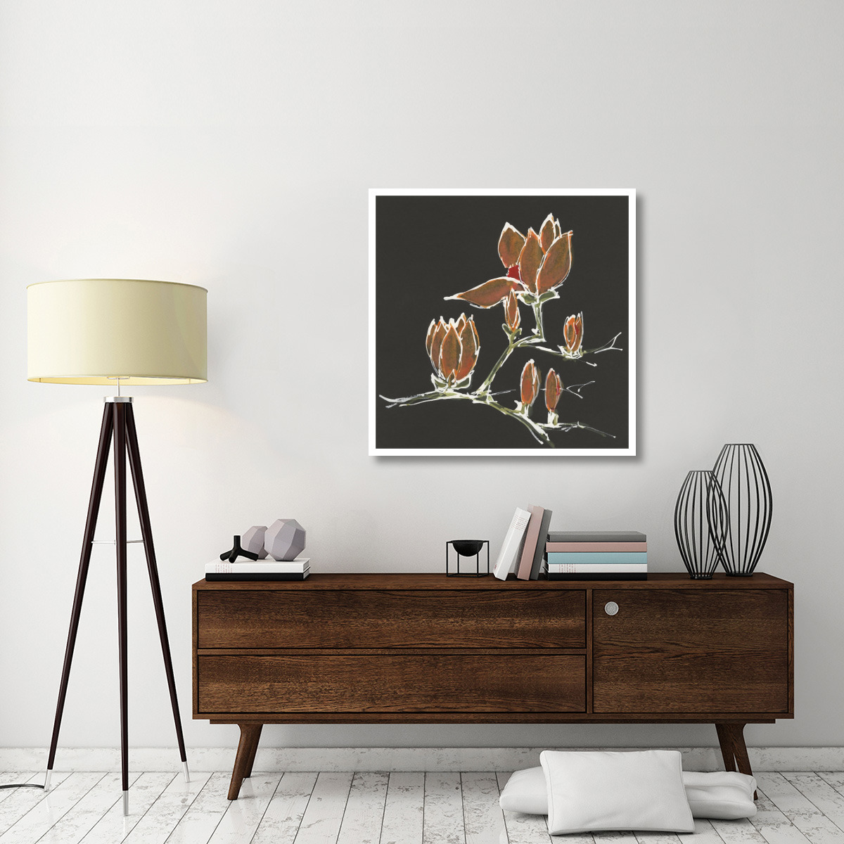 Magnolia on Black IV -Paper Art-38&quotx38"