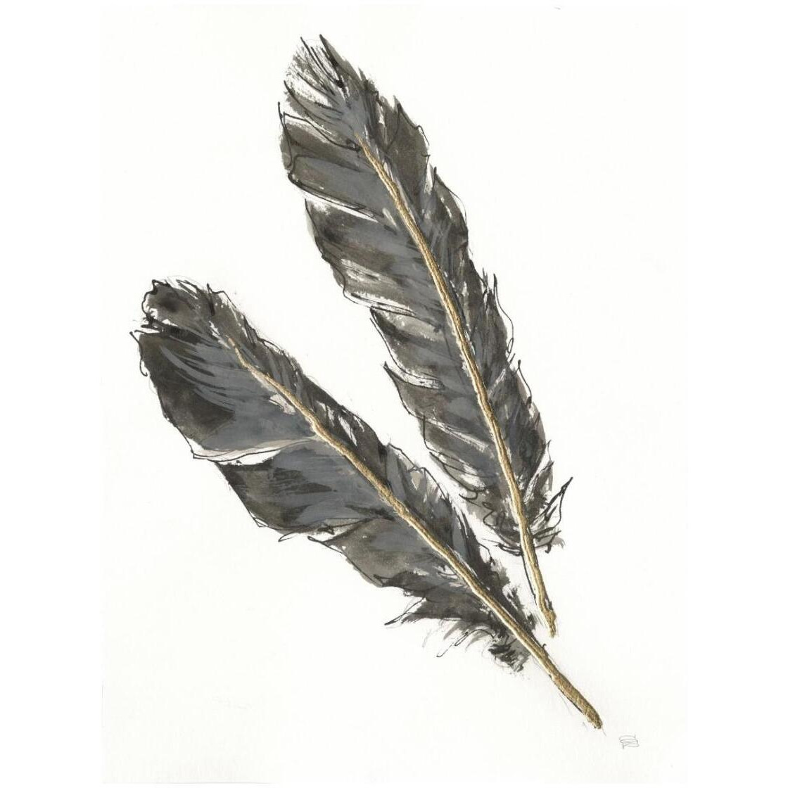 Gold Feathers III on White -Paper Art-20&quotx26"