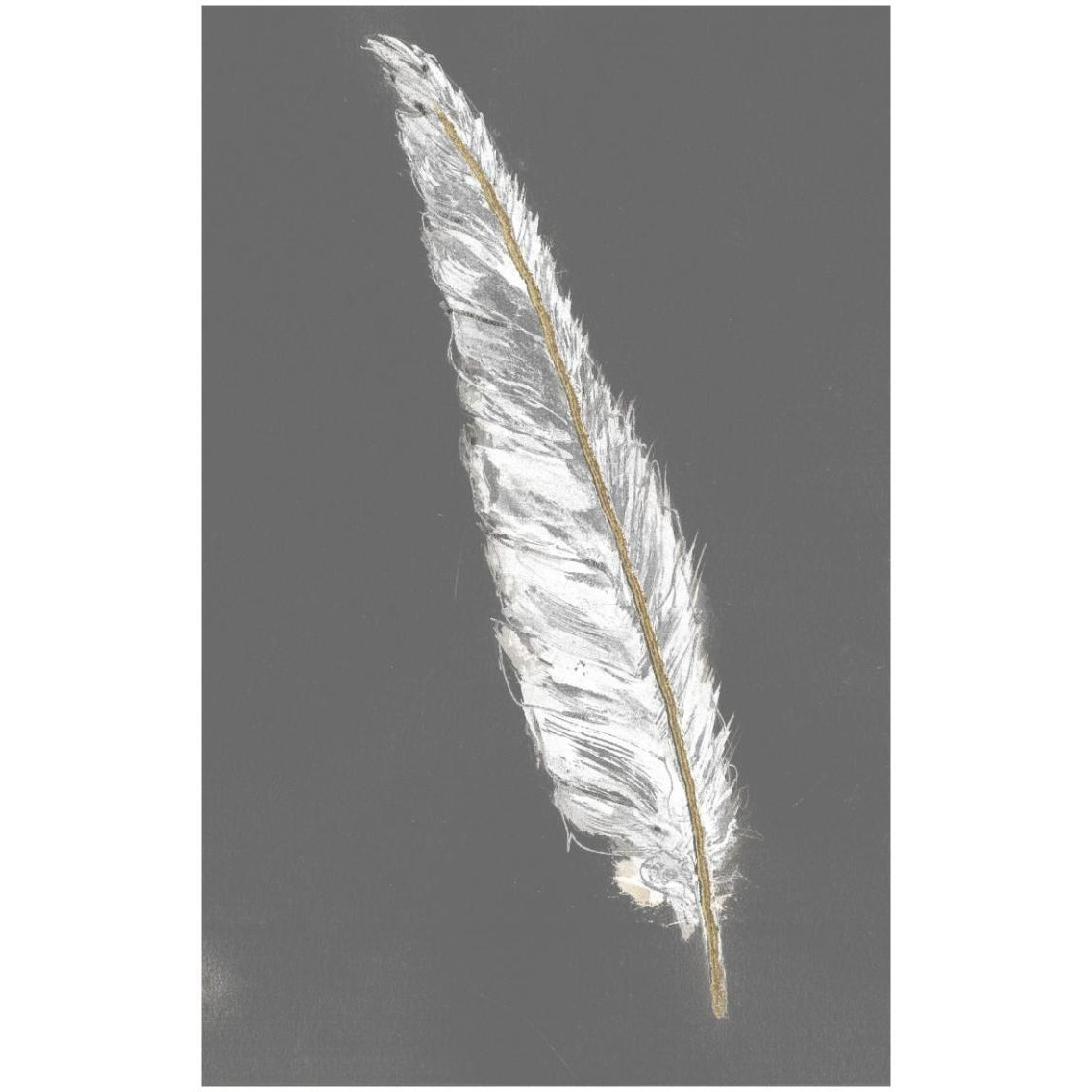 Gold Feathers VI on Grey -Paper Art-21.2&quotx32"