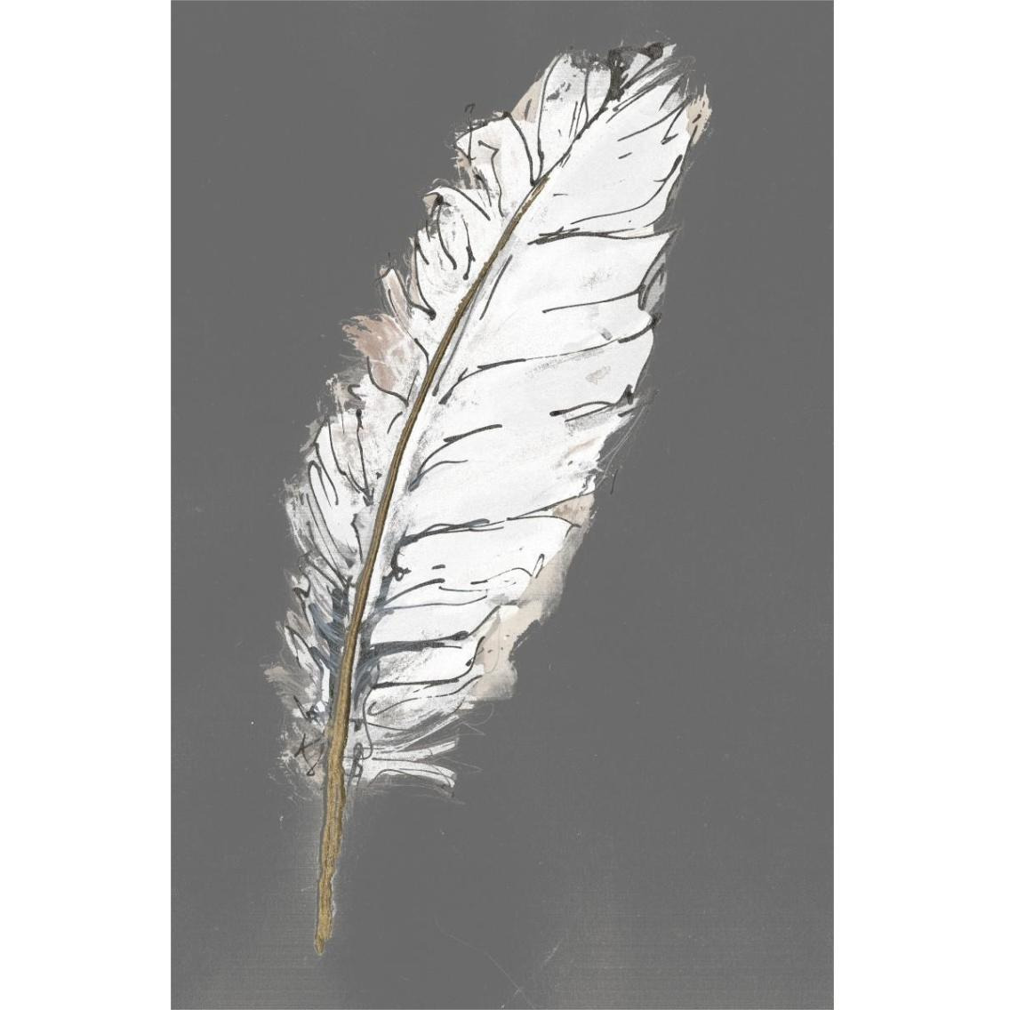 Gold Feathers VII on Grey -Paper Art-26&quotx38"