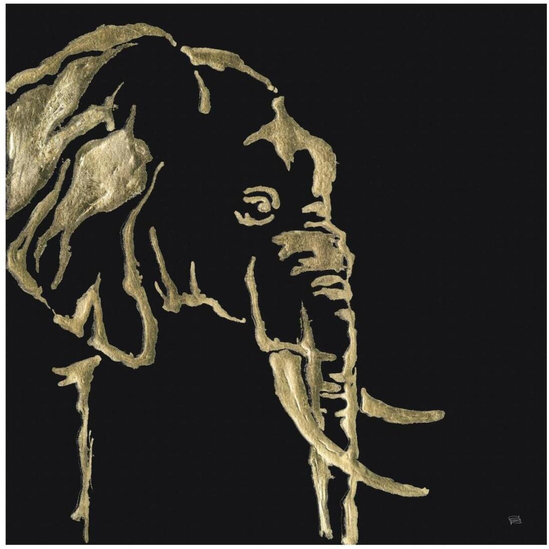 Gilded Elephant on Black -Paper Art-20&quotx20"