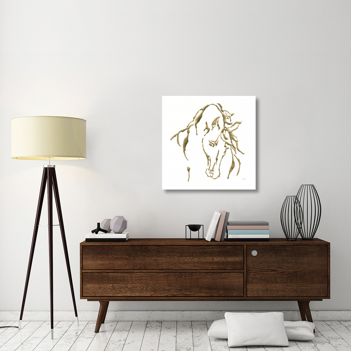 Gilded Stallion on White -Paper Art-32&quotx32"