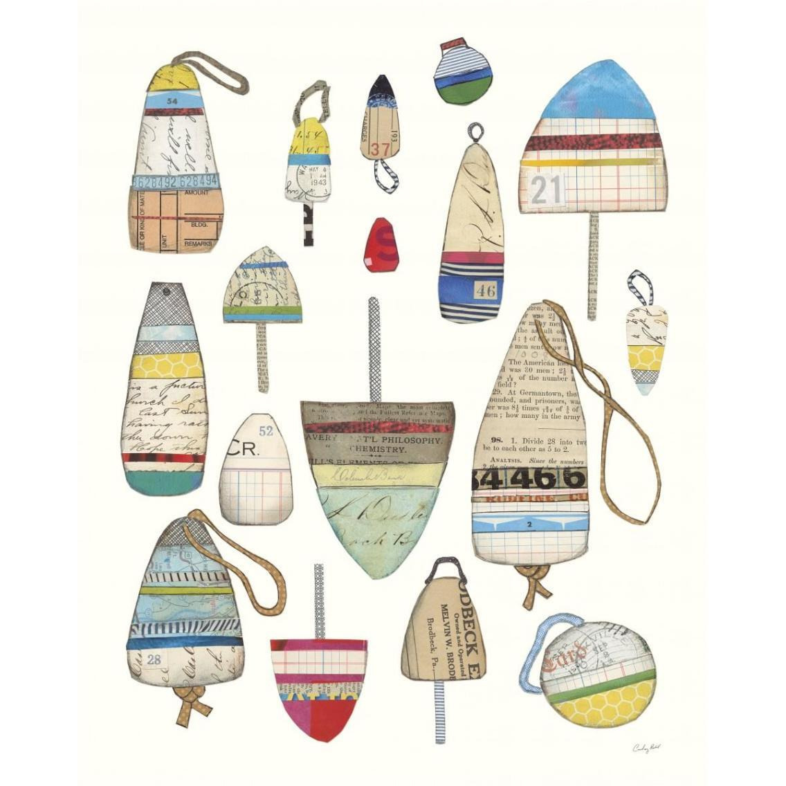 Lobster Buoys on White -Paper Art-30&quotx37"