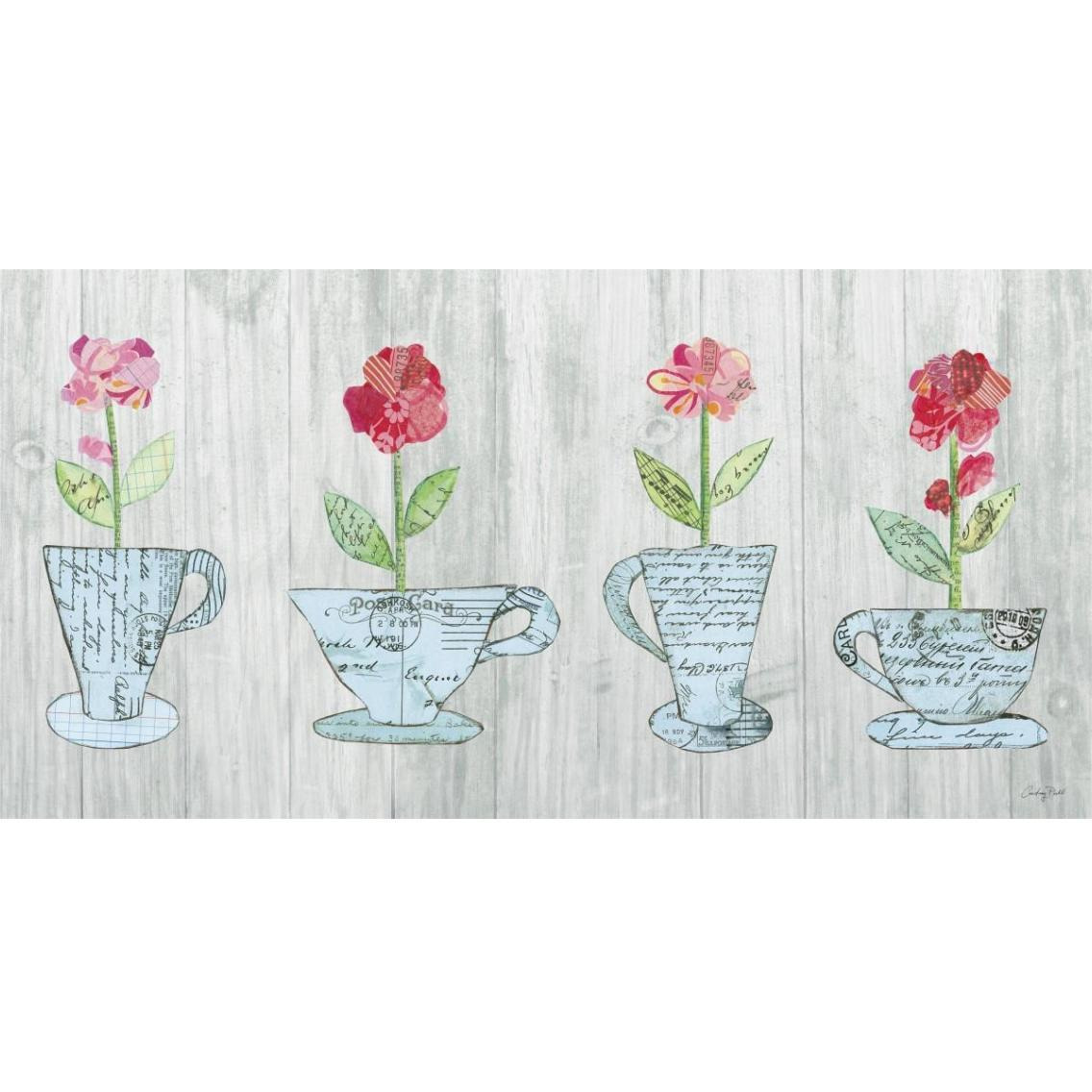 Teacup Floral V Shiplap -Paper Art-38&quotx20"