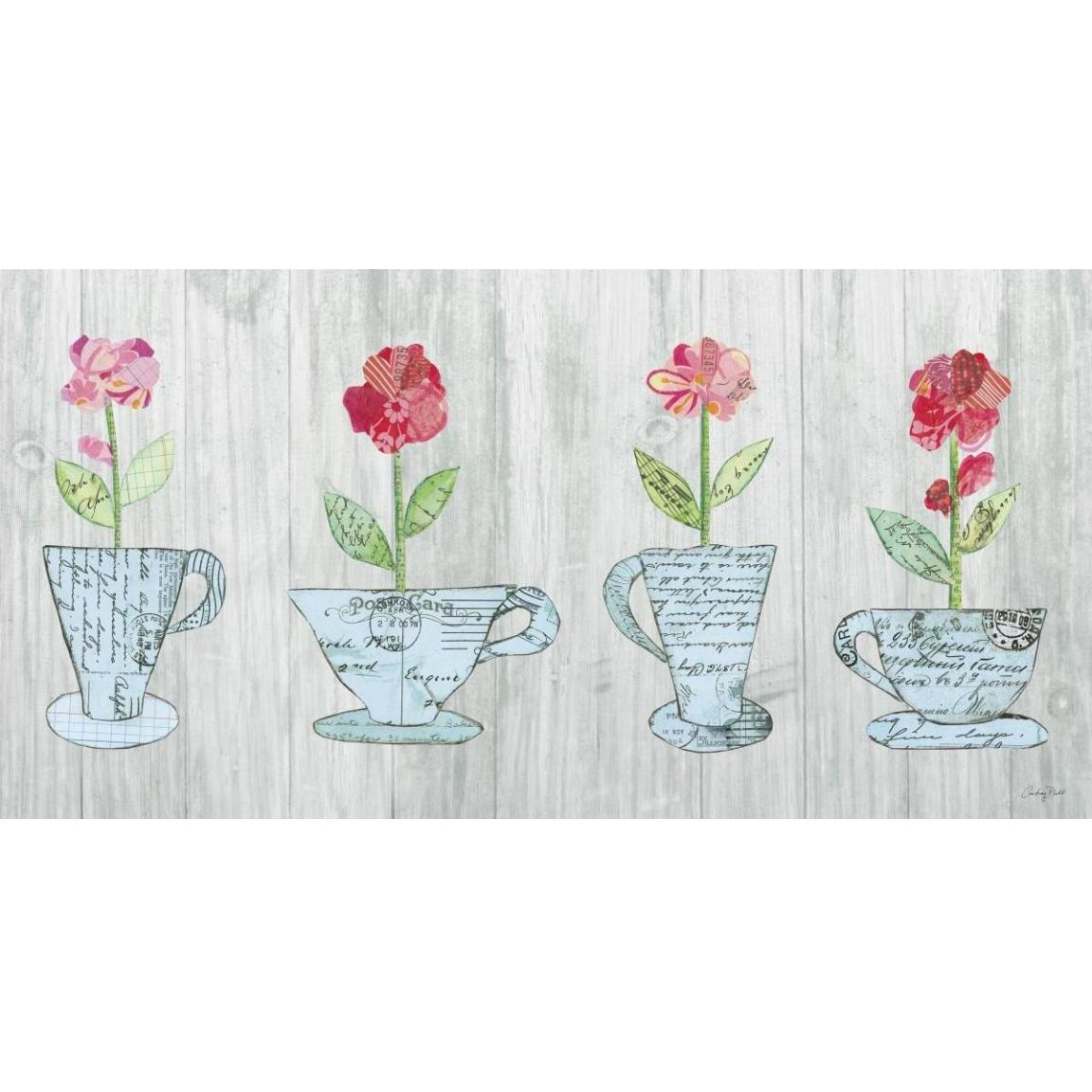 Teacup Floral V Shiplap -Paper Art-50&quotx26"