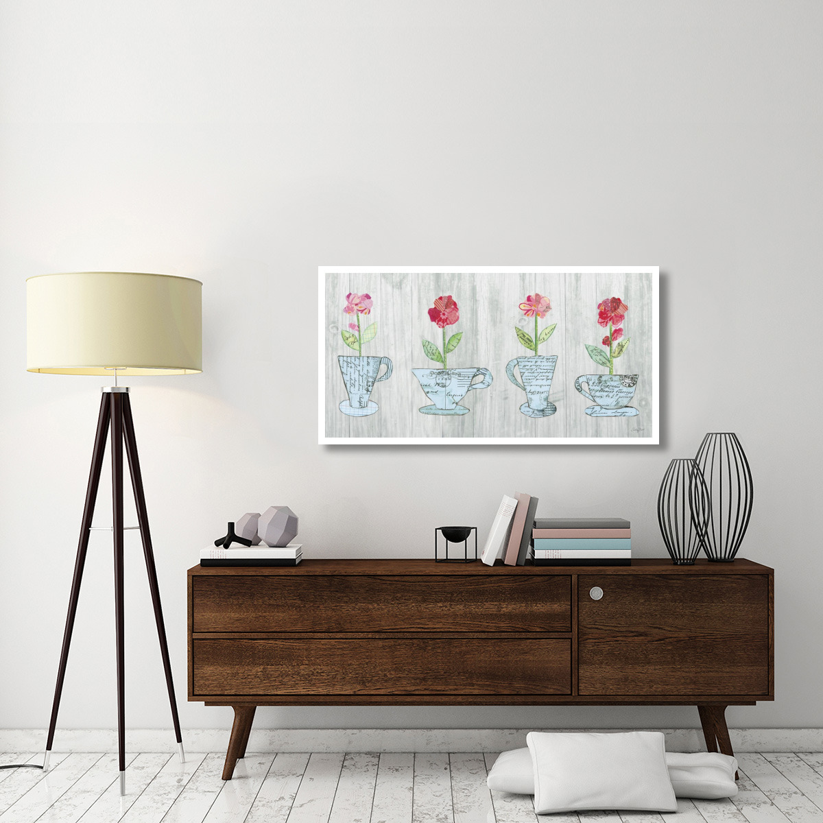 Teacup Floral V Shiplap -Paper Art-50&quotx26"