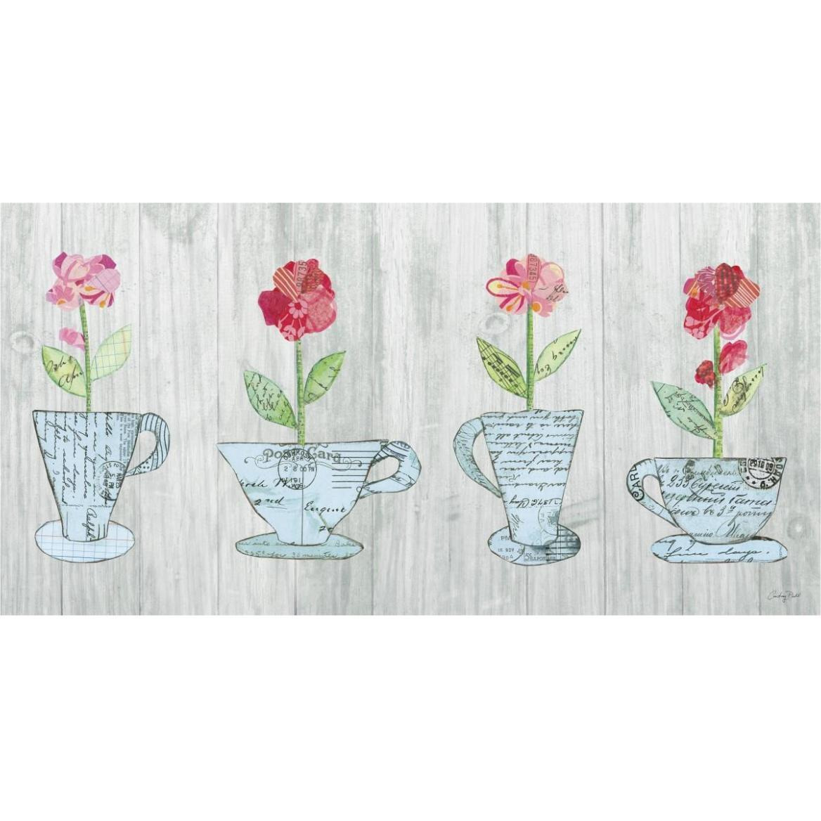 Teacup Floral V Shiplap -Paper Art-74&quotx38"