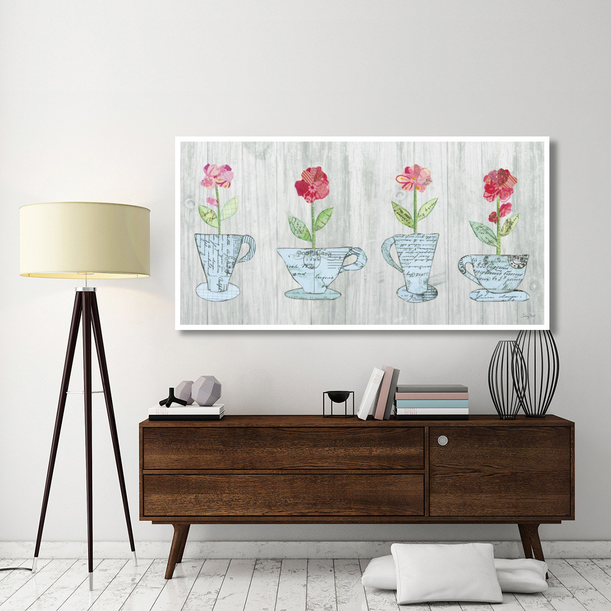 Teacup Floral V Shiplap -Paper Art-74&quotx38"