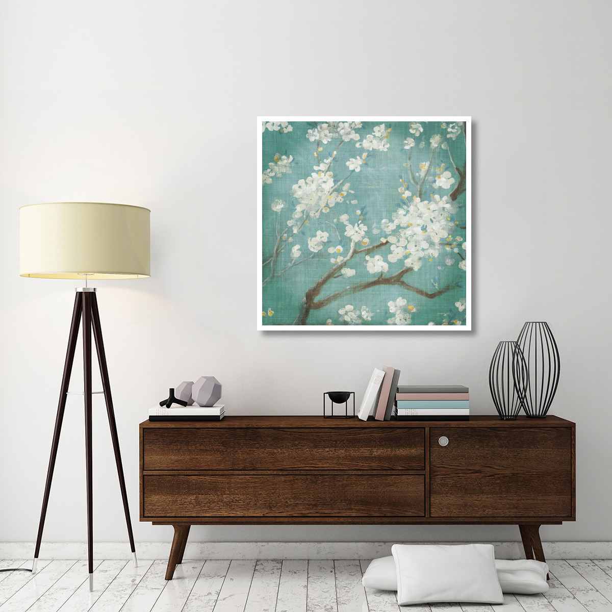 White Cherry Blossoms I Aged no Bird -Paper Art-42&quotx42"