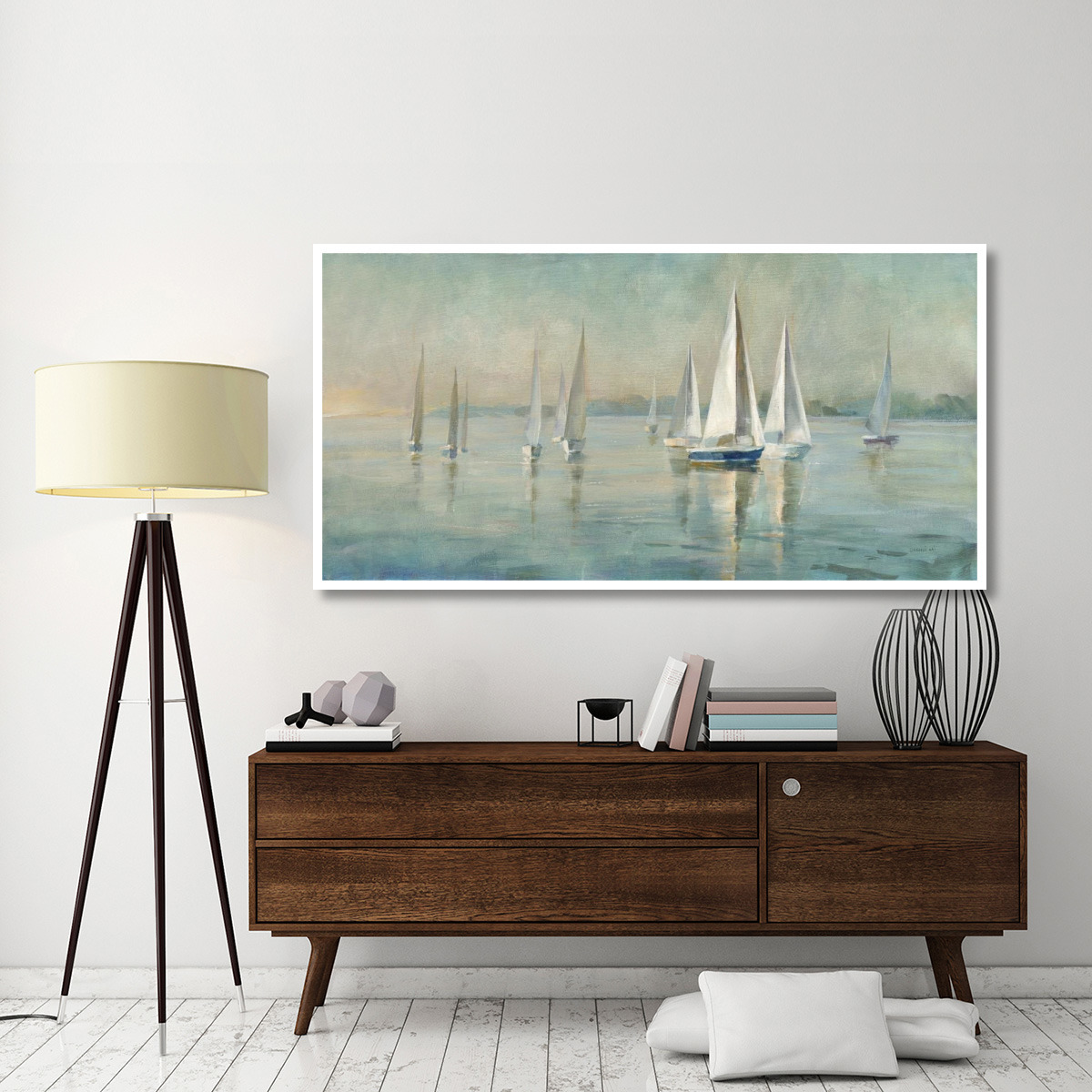 Sailboats at Sunrise Crop -Paper Art-74&quotx38"