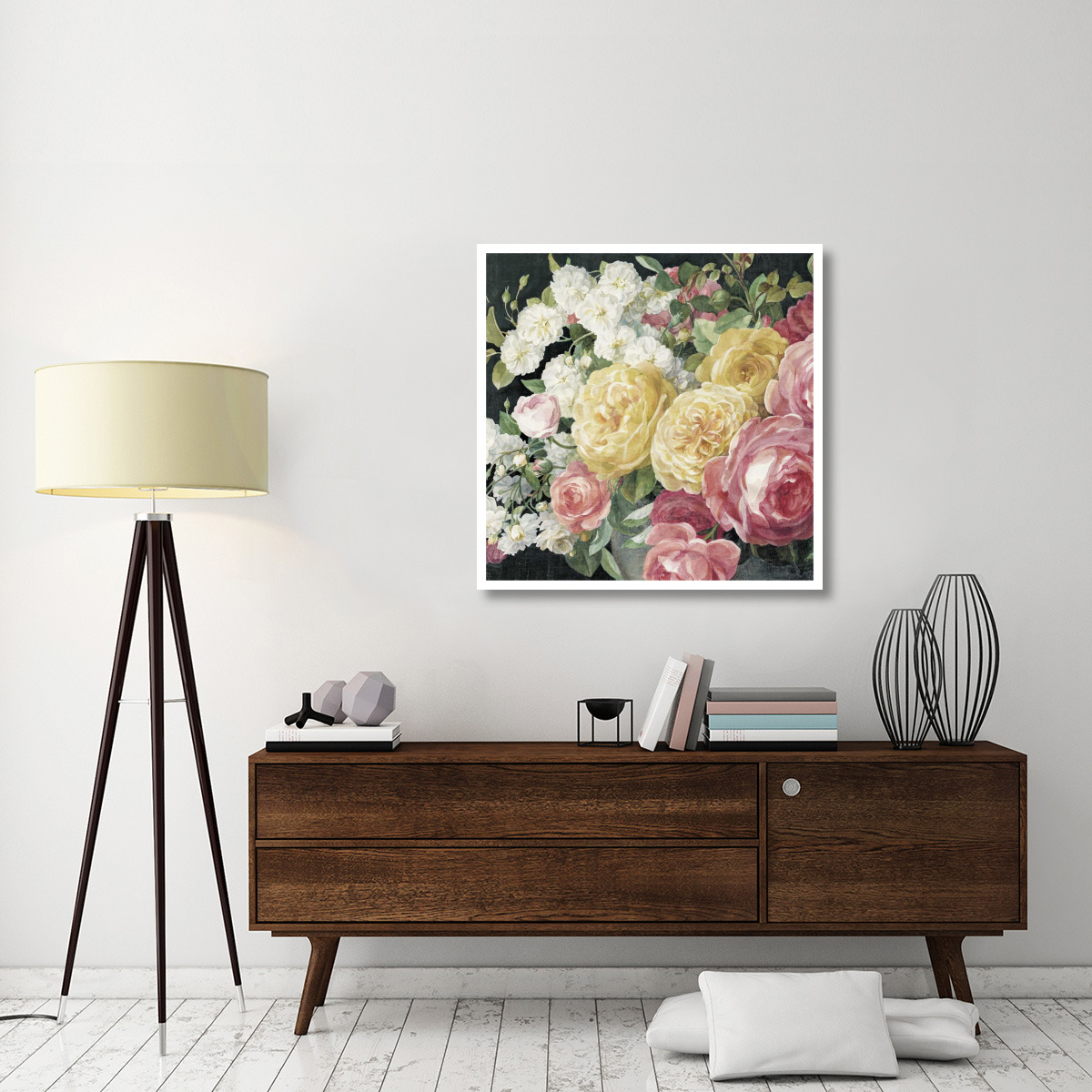 Antique Roses on Black Crop -Paper Art-38&quotx38"