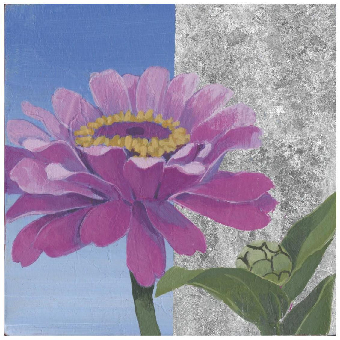 Zinnia Pink and Silver -Paper Art-26&quotx26"