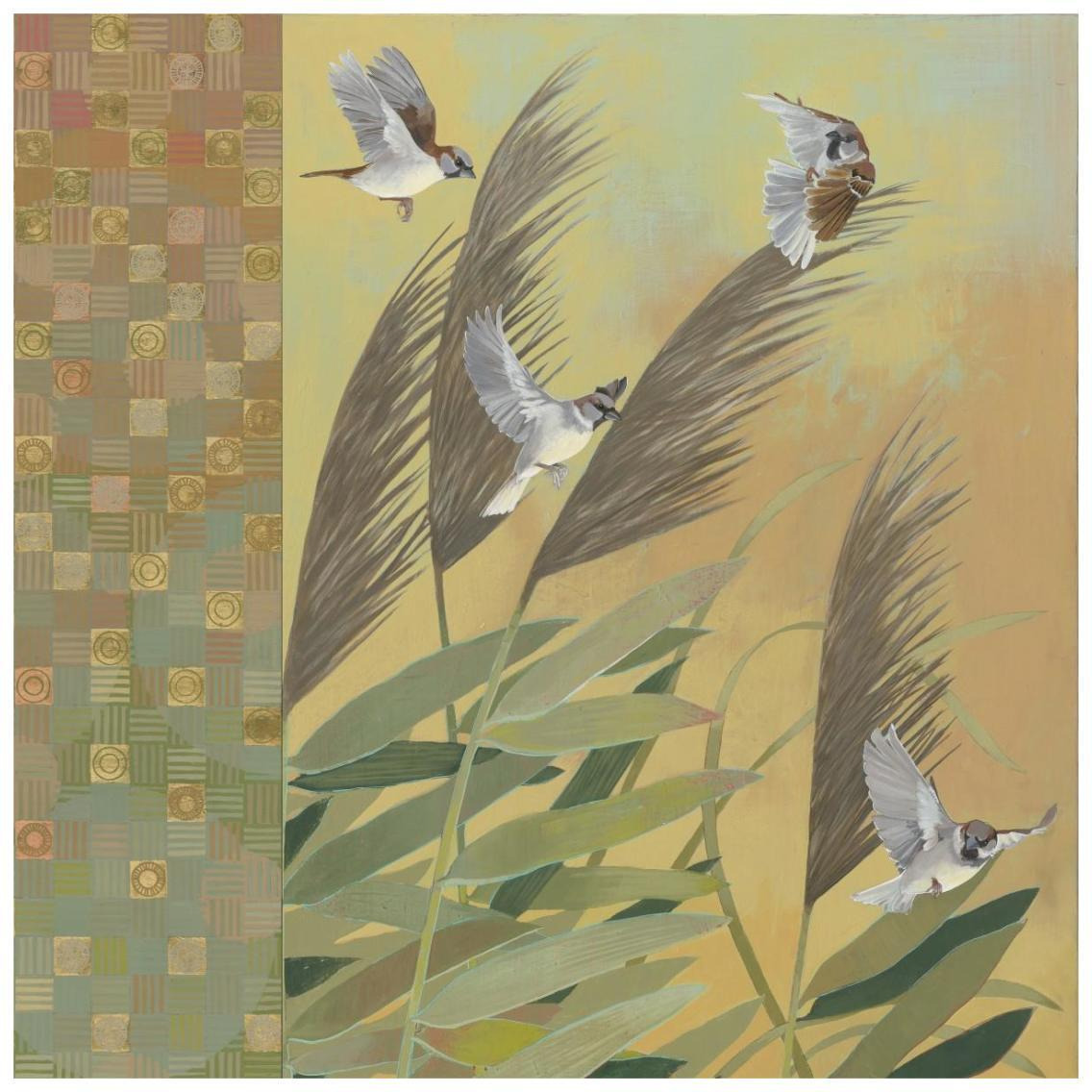 Sparrows and Phragmates August Evening -Paper Art-26&quotx26"