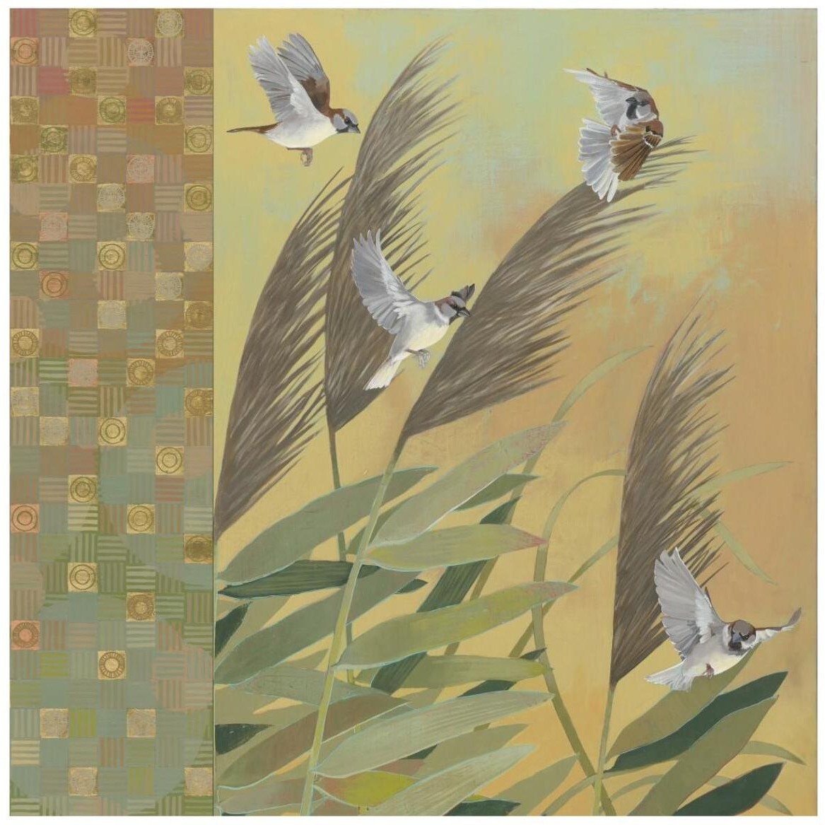 Sparrows and Phragmates August Evening -Paper Art-42&quotx42"