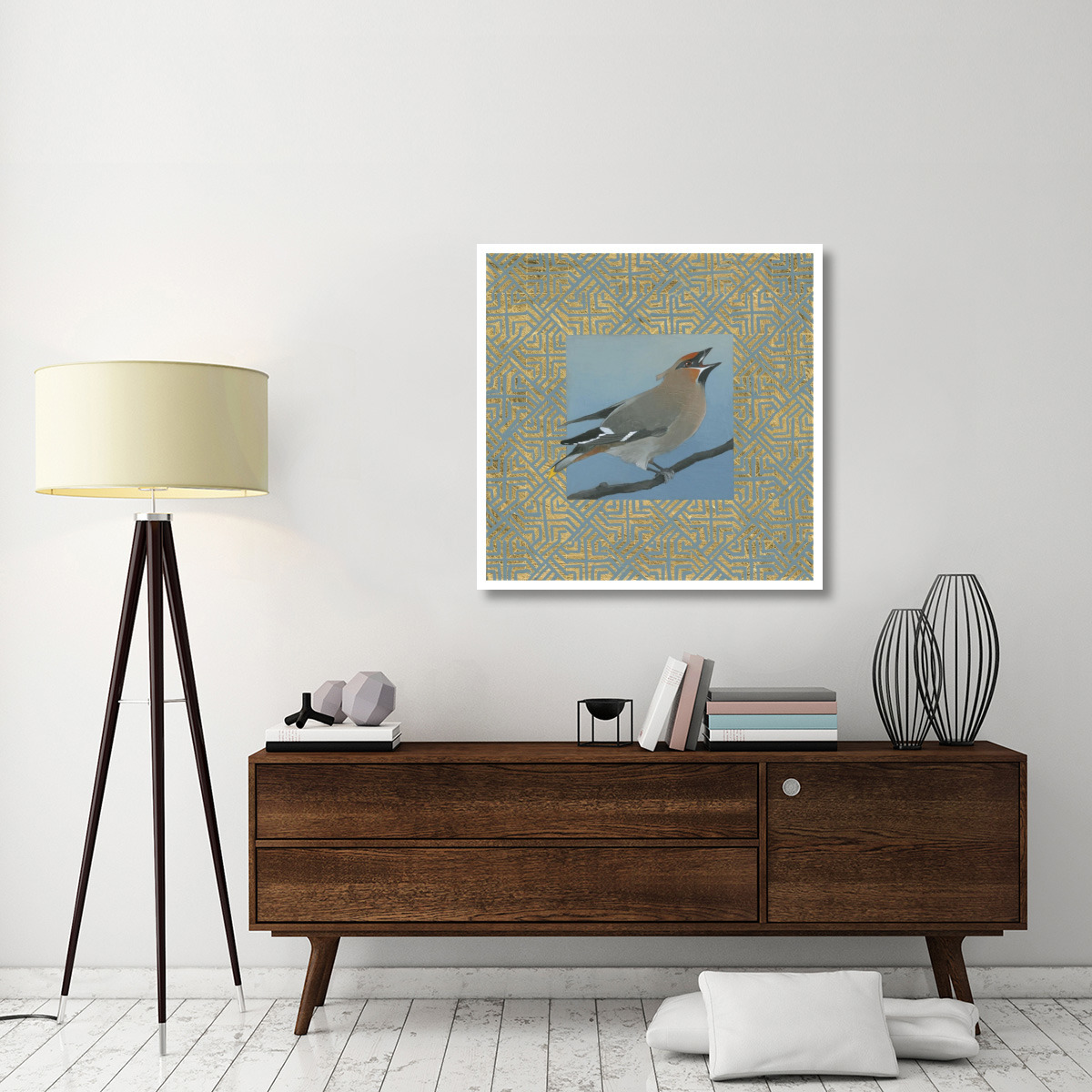 Cedar Waxwing Border -Paper Art-38&quotx38"