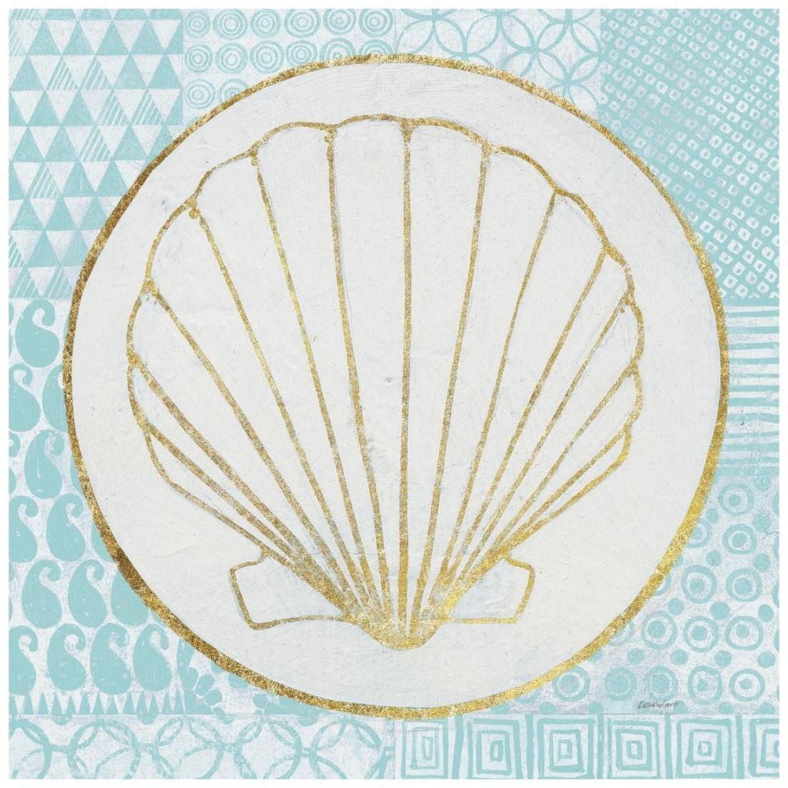 Summer Shells II Teal and Gold -Paper Art-20&quotx20"