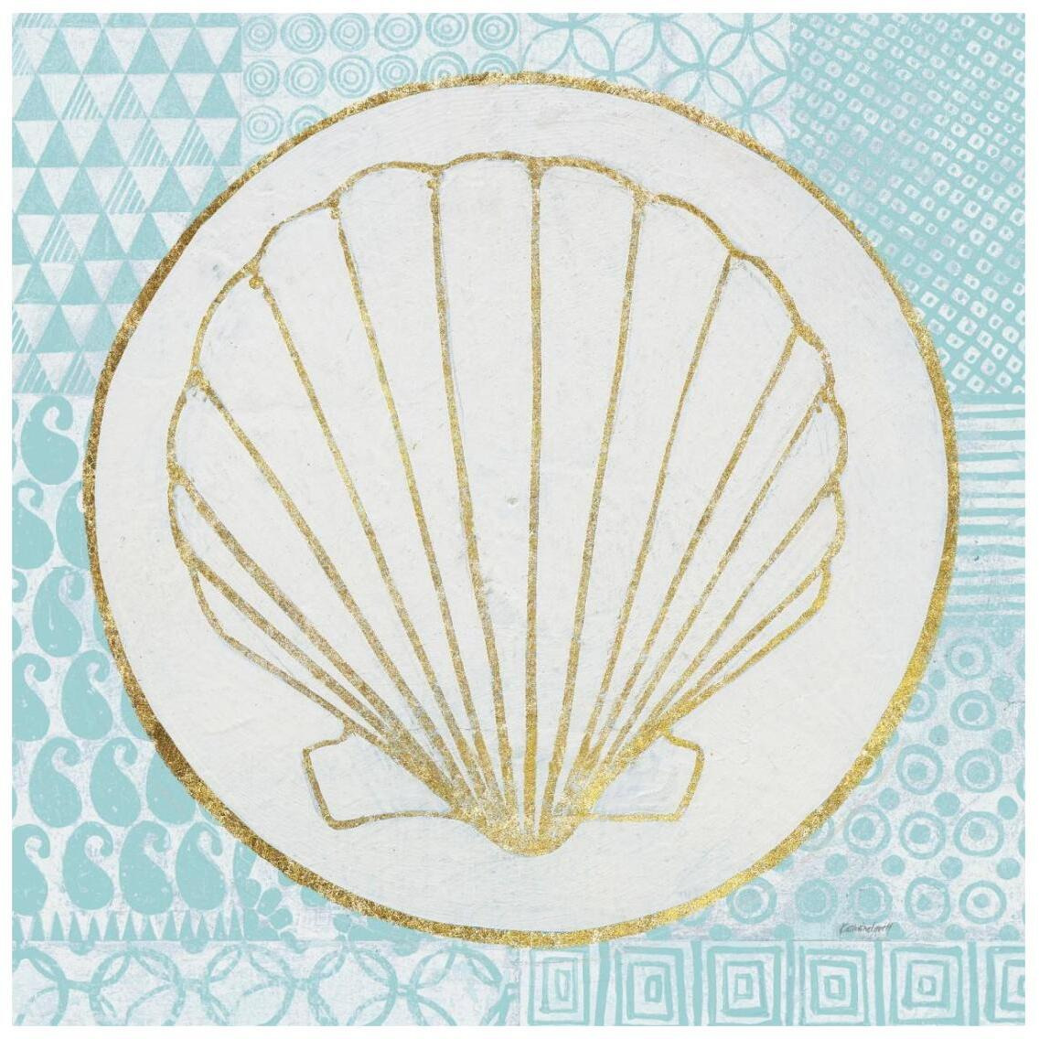 Summer Shells II Teal and Gold -Paper Art-26&quotx26"